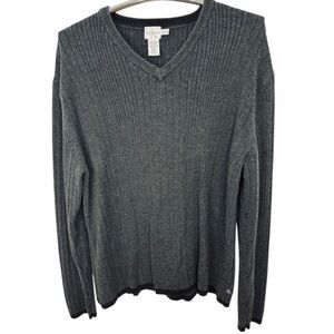 Calvin Klein Grey Ribbed Long Sleeve Pull Over V-Neck Men’s Sweater Size XXL